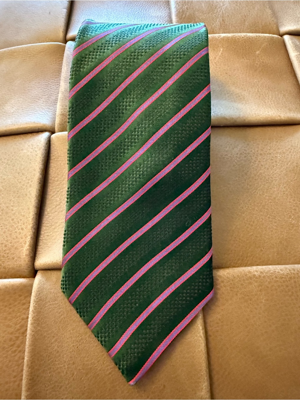 John G. Hardy of London Green and Pink Stripe Men's Silk Tie